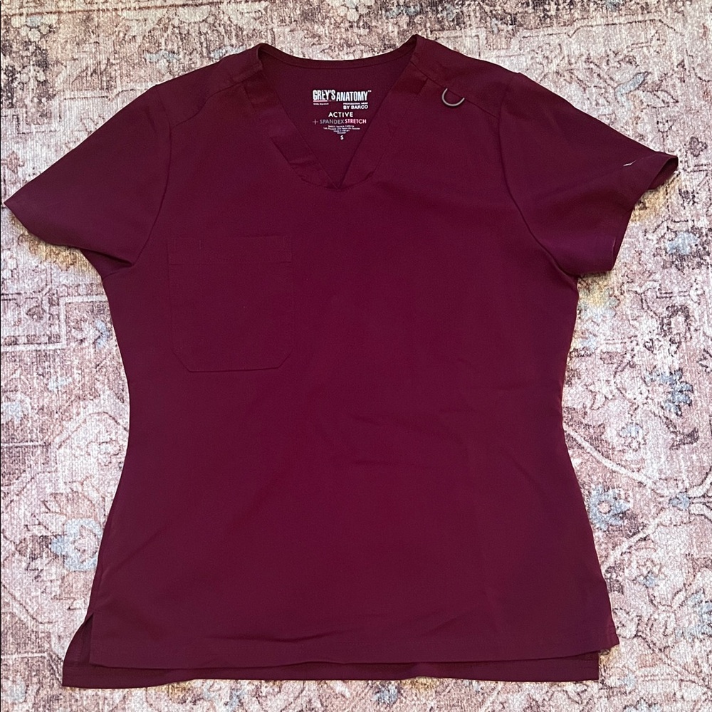 GUC Grey's Anatomy by Barco Wine Colored Scrub Top
